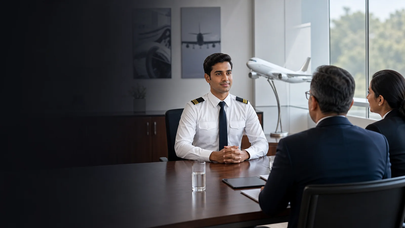 Pilot candidate seated across from an airline interview panel